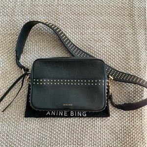 Anine Bing gold studded shoulder bag in black leather